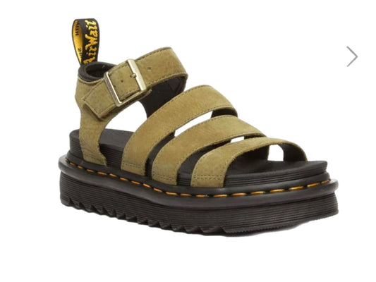 DR. MARTENS Blaire 3 Strap Sandal - Muted Olive Tumbled Nubuck